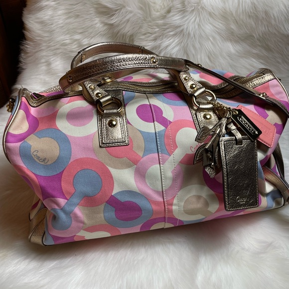 Coach Pink Duffle Carry-On XL Bag Gold Metallic Trim - Picture 1 of 12